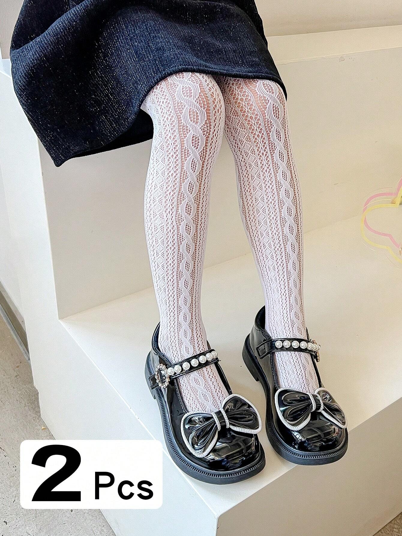 2pairs Girls' Mesh Heart Patterned Leggings