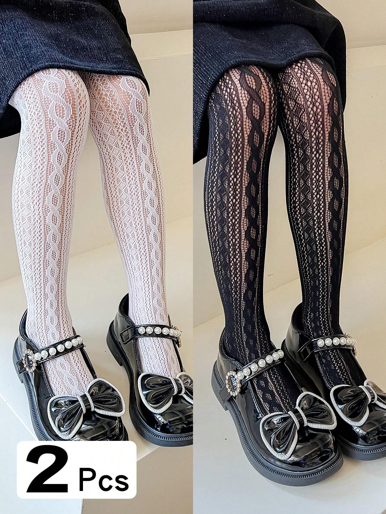 2pairs Girls' Mesh Heart Patterned Leggings Multicolor 4
