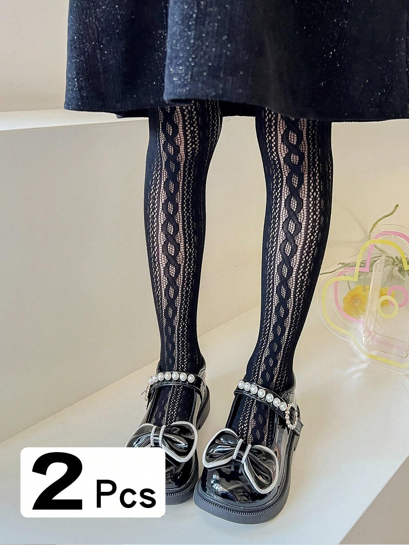 2pairs Girls' Mesh Heart Patterned Leggings