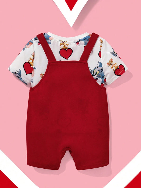 Baby Boy Cartoon Graphic Tee And Jumpsuit Set