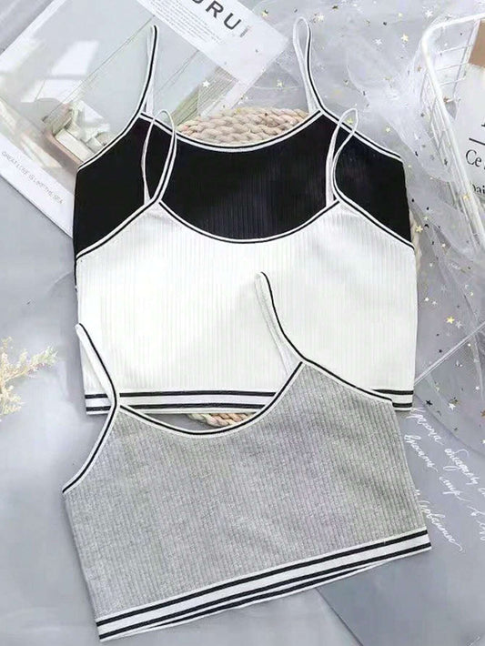 3pcs/Set Tween Girl Vest Style Undergarment With Chest Cup & Anti-Emptied Bra & Camisole Multicolor