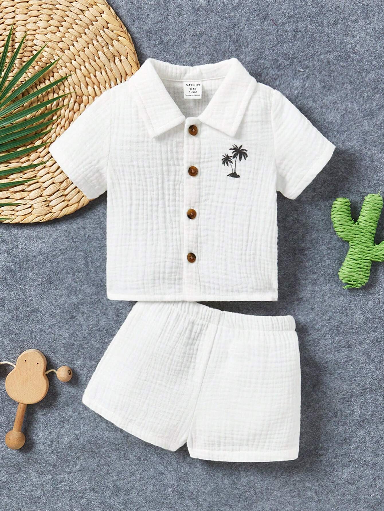Baby Boy/Girl Casual Vacation Shirt And Shorts Set White