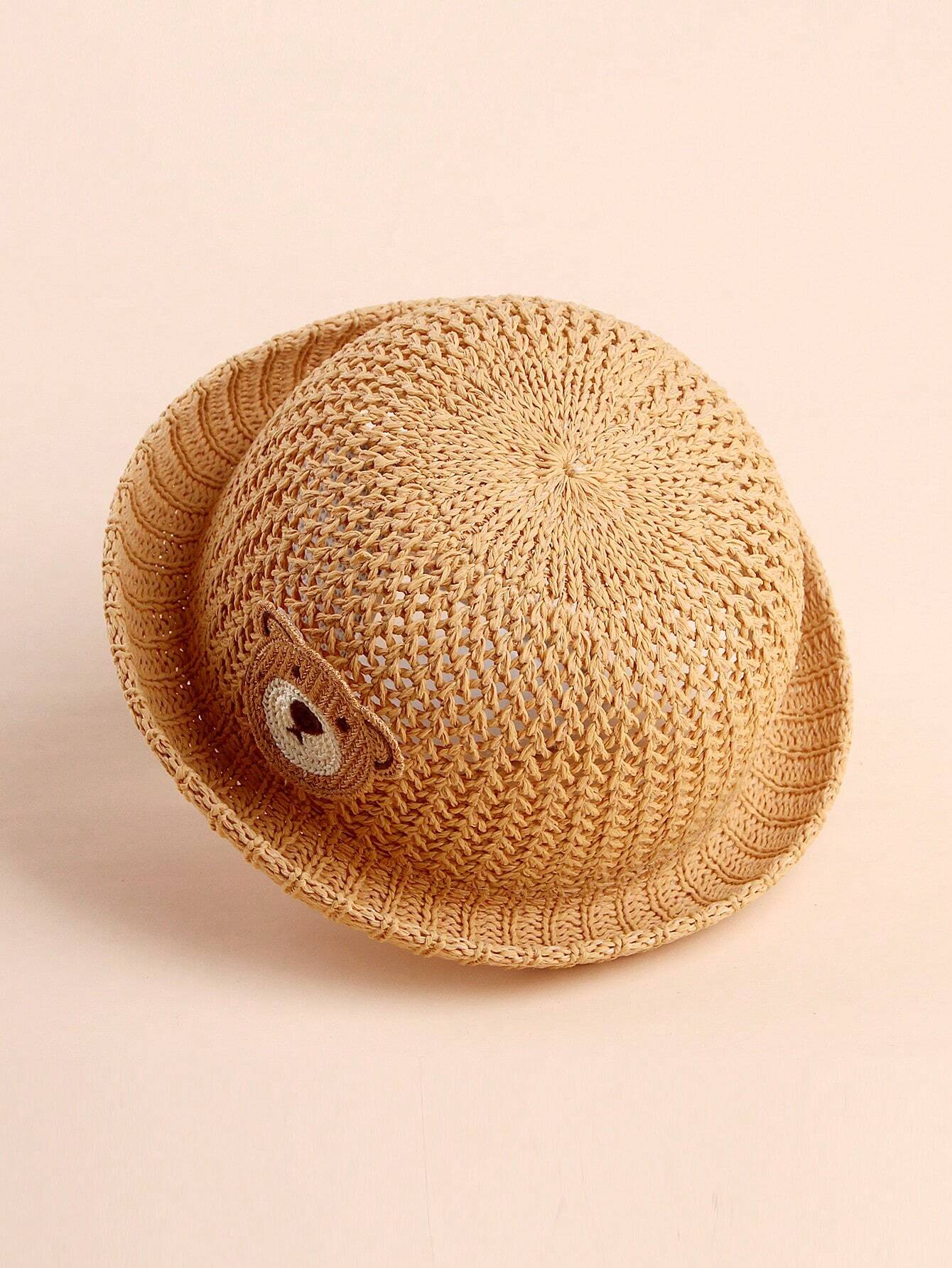 1pc Breathable Knitted Cartoon Bear Decor Sun Hat