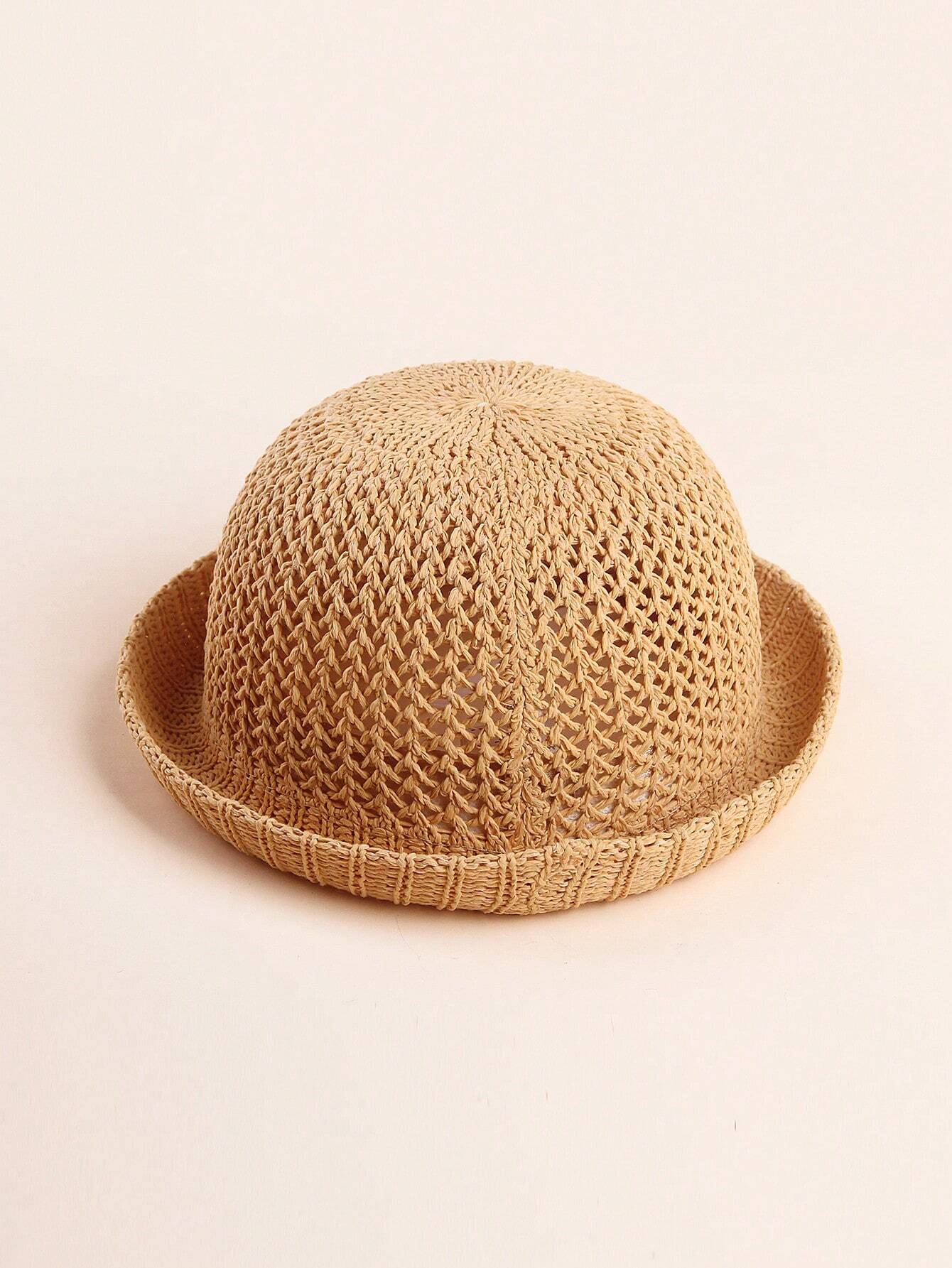 1pc Breathable Knitted Cartoon Bear Decor Sun Hat