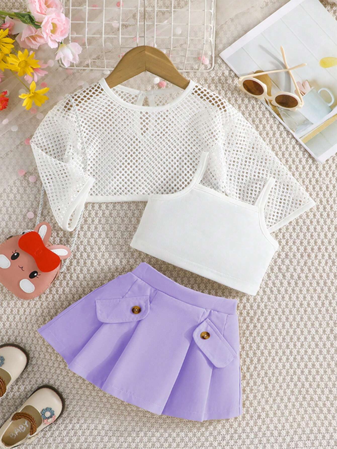 3pcs Young Girl Fashionable Sweetheart Back To School Outfits Purple 5-6Y
