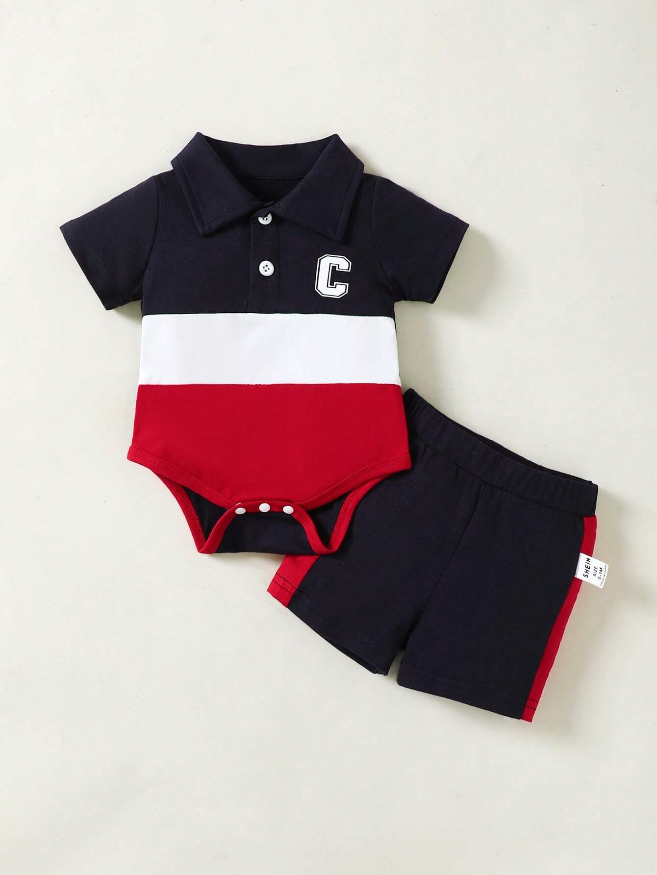 Baby Boys' Colorblocked Polo Collar Short Sleeve Romper And Shorts Set Multicolor