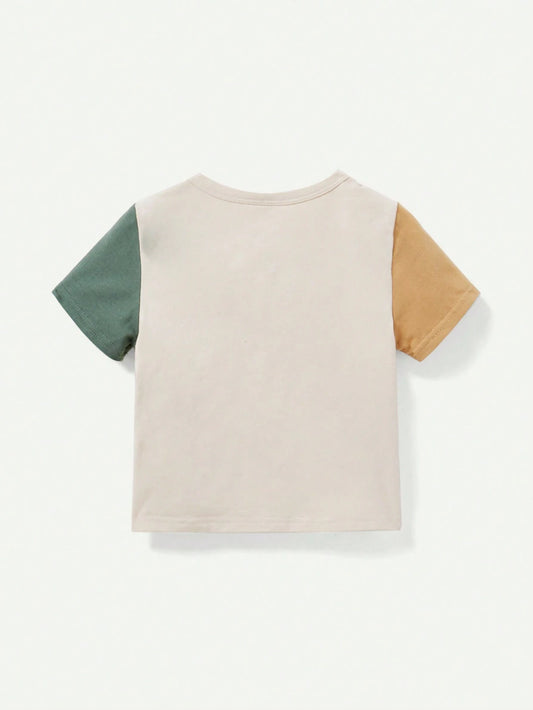Baby Boys' Color Block Round Neck Short Sleeve Top And Solid Color Shorts Set