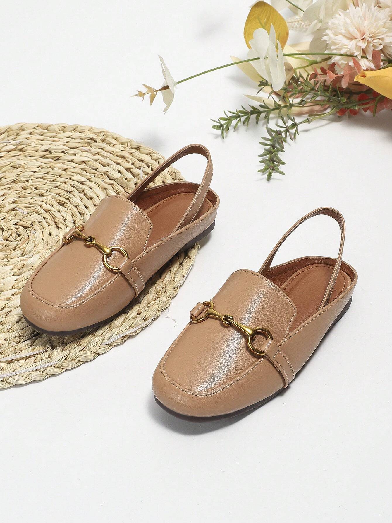 Girls Flat Casual Versatile Back Strap Princess Shoes Apricot