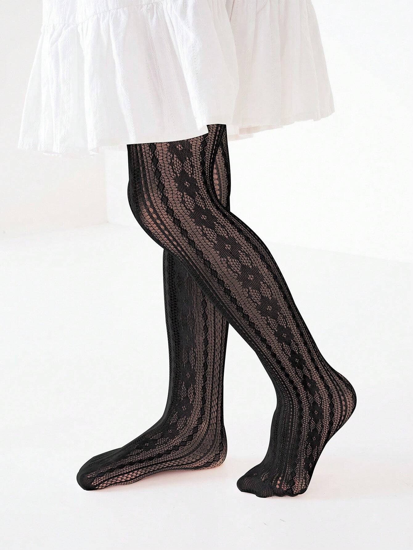 2pairs Girls' Mesh Heart Patterned Leggings