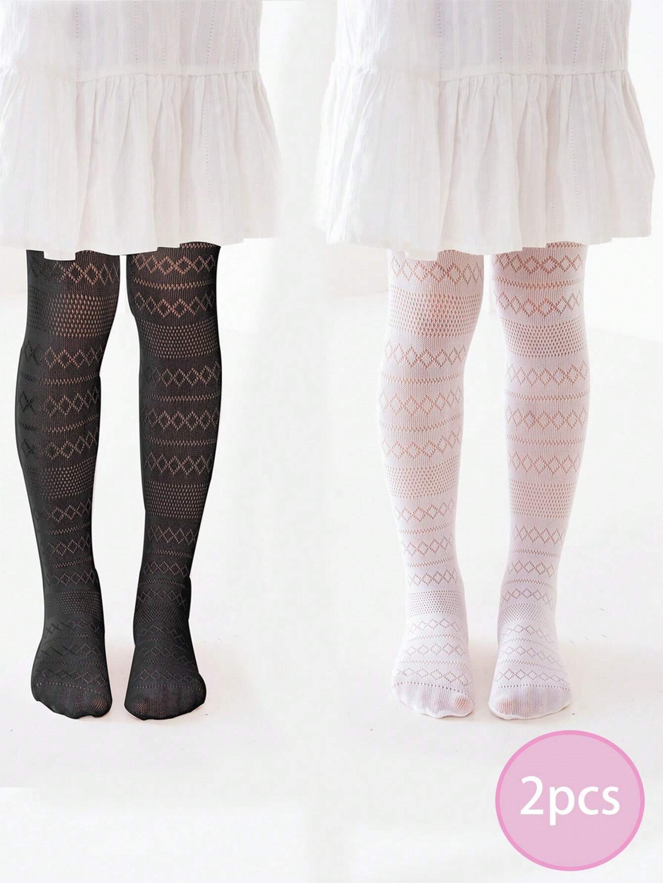 2pairs Girls' Mesh Heart Patterned Leggings Multicolor 5