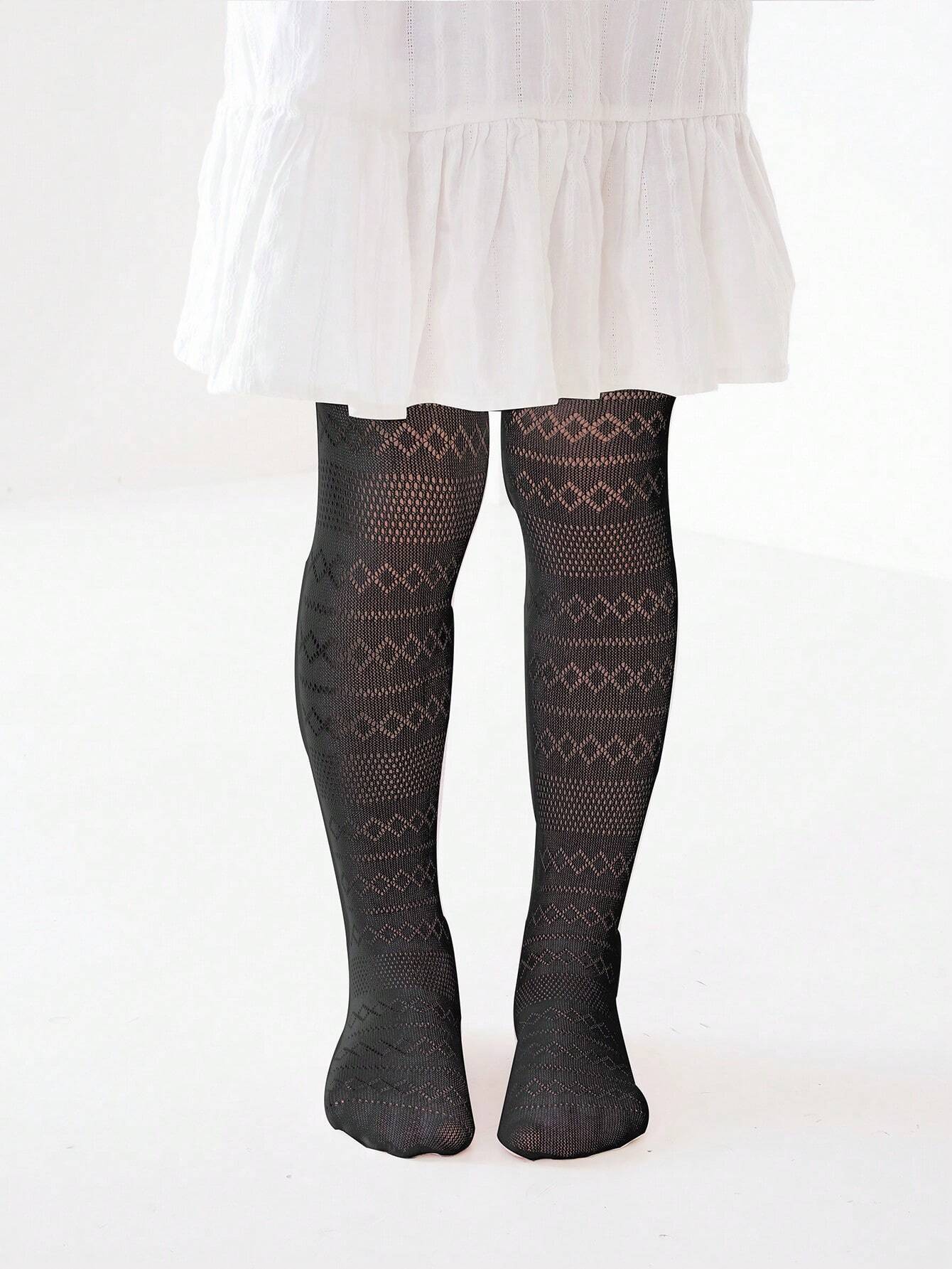 2pairs Girls' Mesh Heart Patterned Leggings