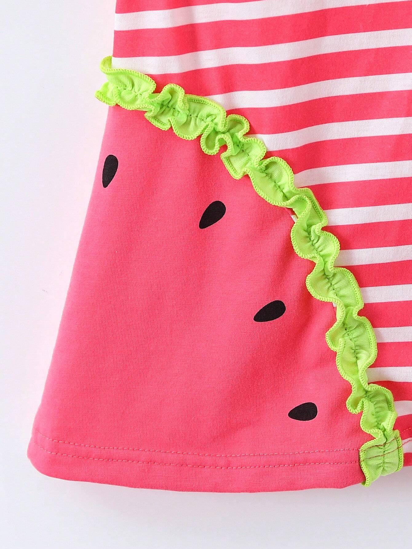 Baby Girl Striped Spliced Ruffle Trim Sleeveless Casual Dress