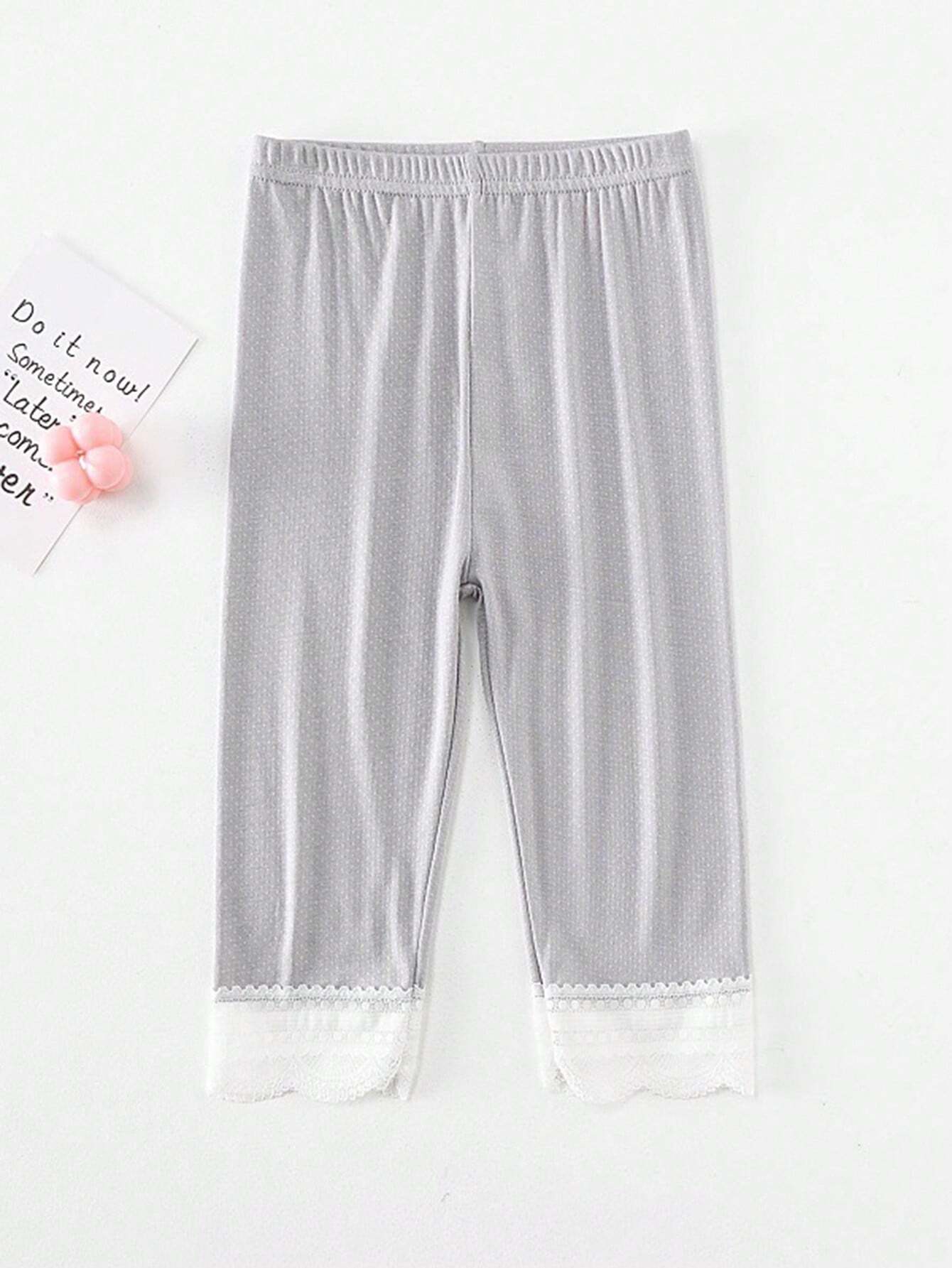 1pc Toddler Girls' Lace Trim Cropped Leggings, Cute And Versatile, Suitable For Daily Wear