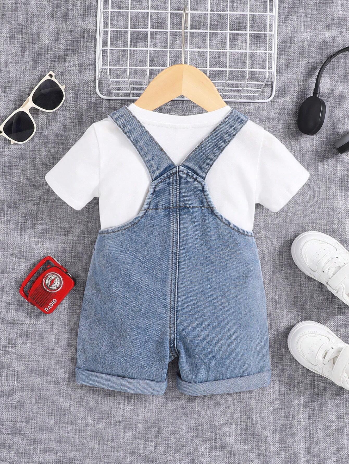Baby Boy Casual Vintage Washed Flap Pocket Overalls Denim Overalls Romper