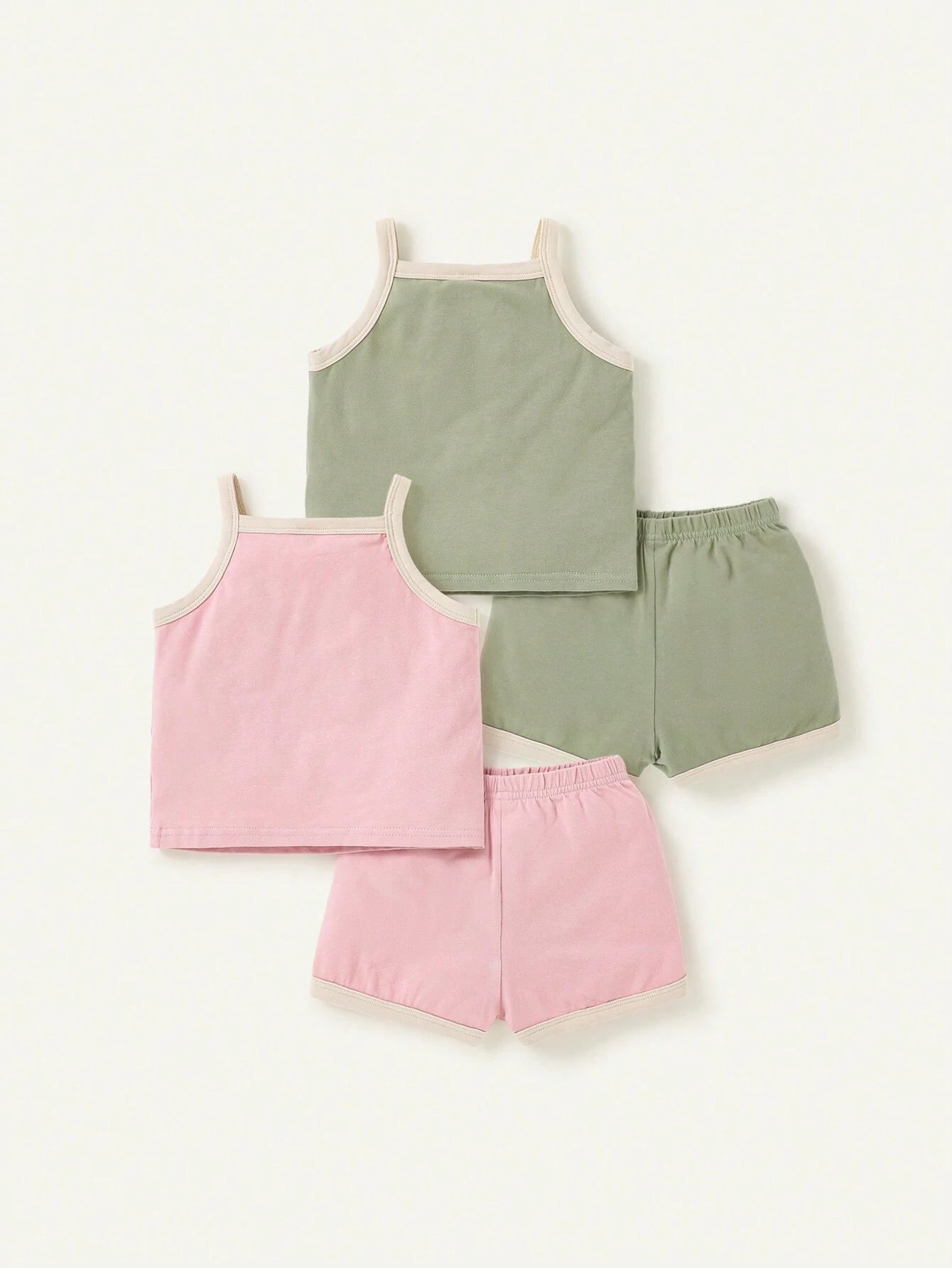 Baby Girl Casual Knitted Soft Color Block Camisole Top And Shorts Set