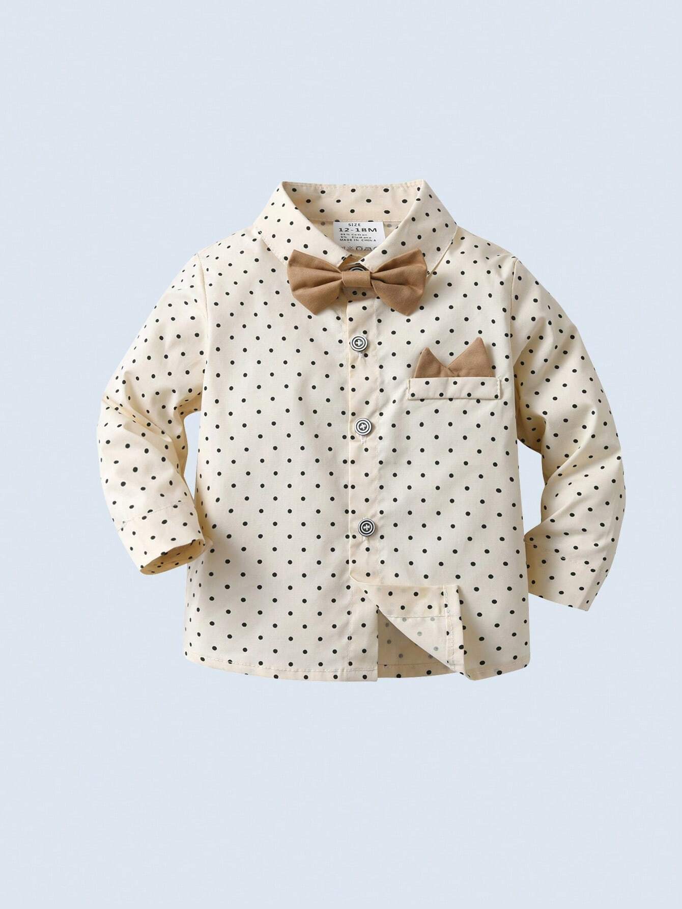 Polka Dot Long Sleeve Shirt With Bow Tie And Suspender Pants