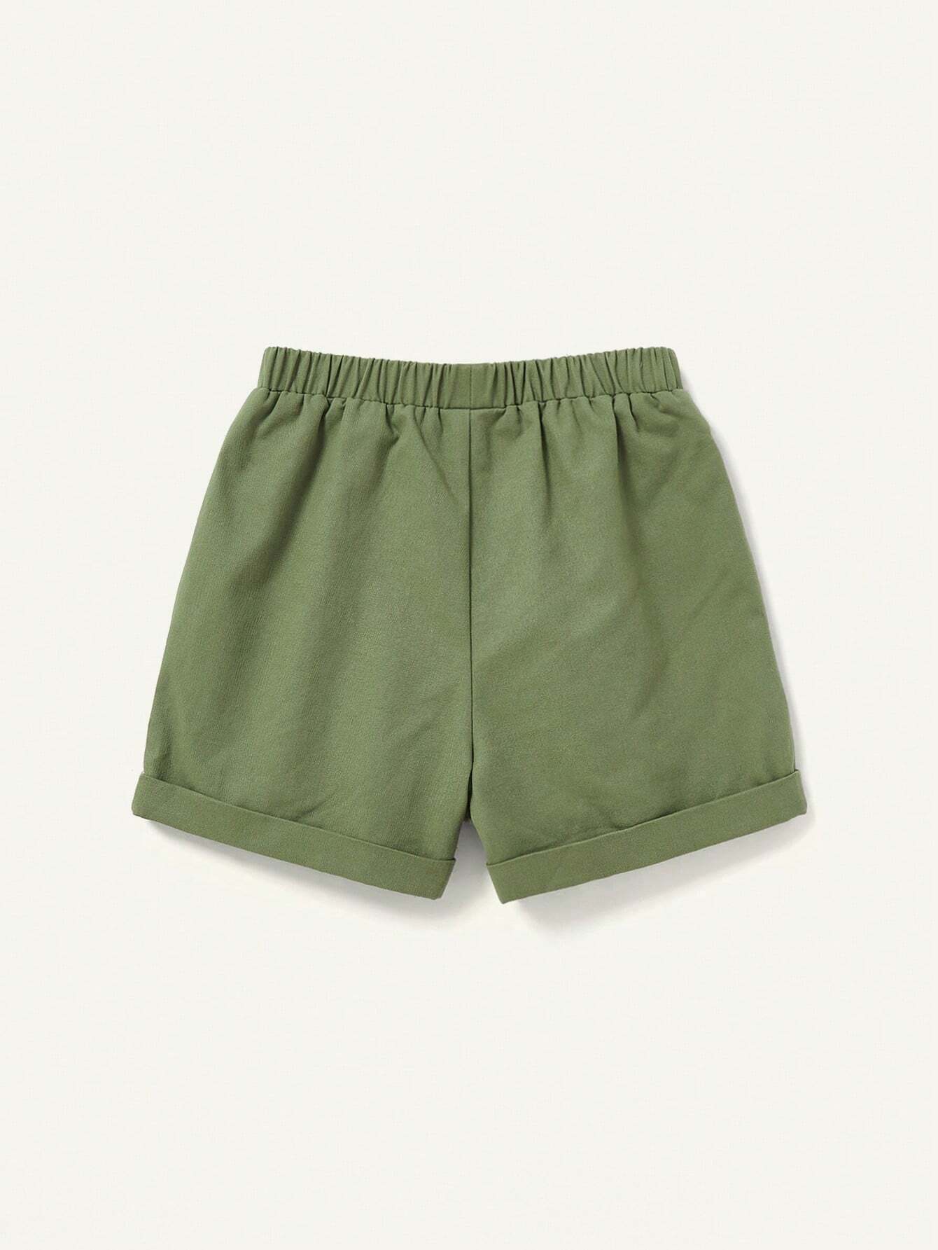 Baby Boys' Letter Printed Round Neck T-Shirt & Solid Color Shorts Set