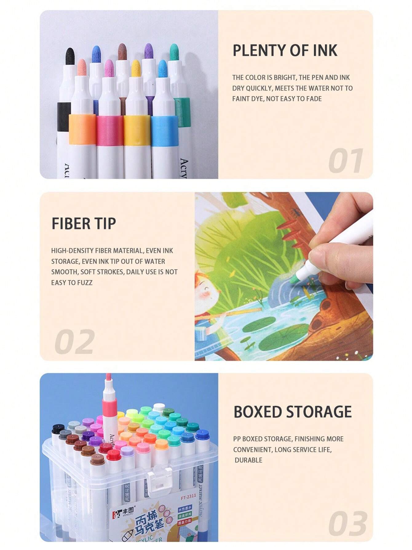 1 Box Acrylic Art Markers, Waterproof And Quick-Drying Watercolor Pens For Drawing