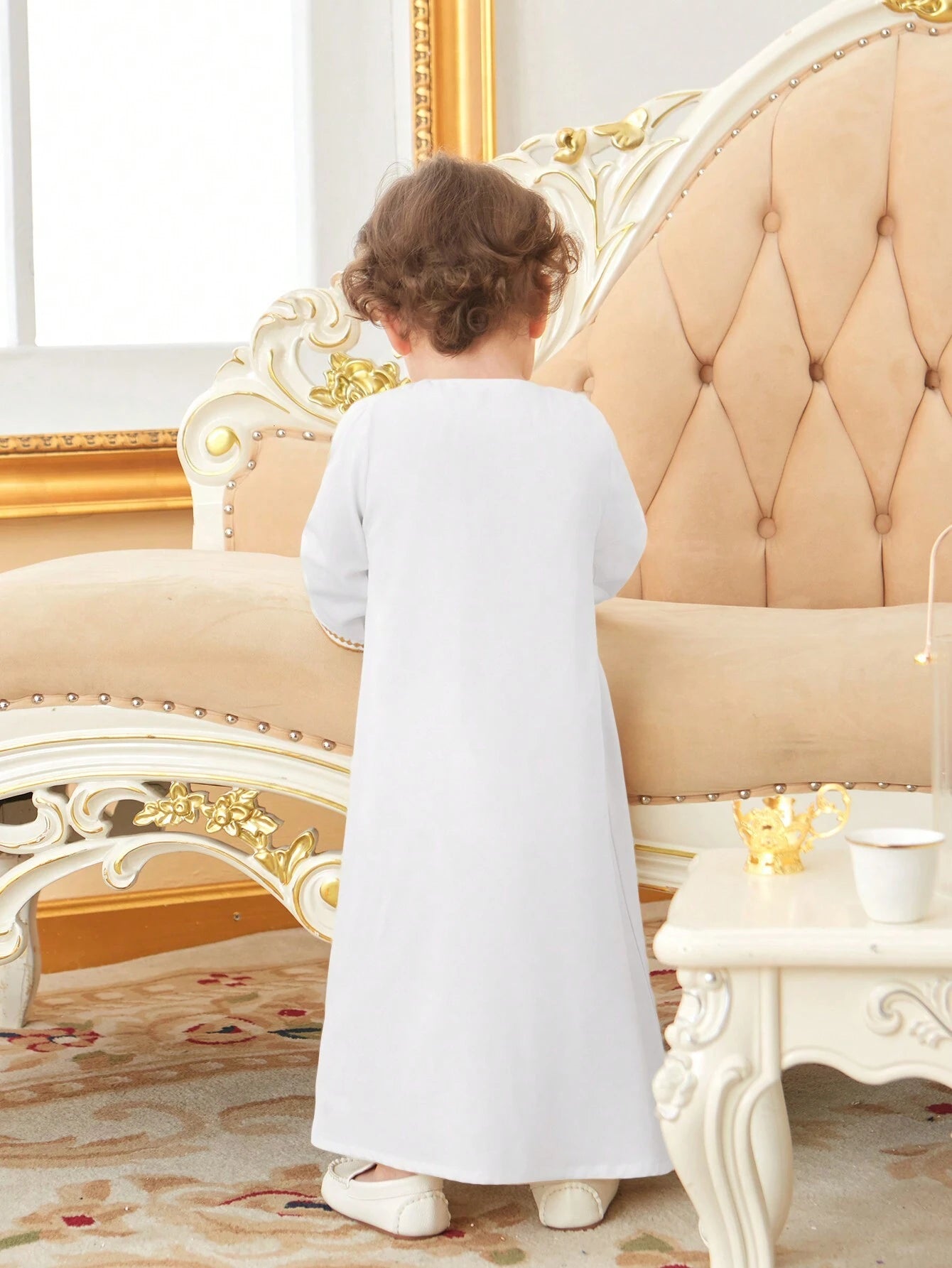 Traditional Embroidered Open Front Long Robe For Baby Boys