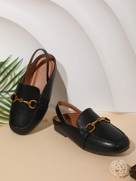 Girls Flat Casual Versatile Back Strap Princess Shoes Black