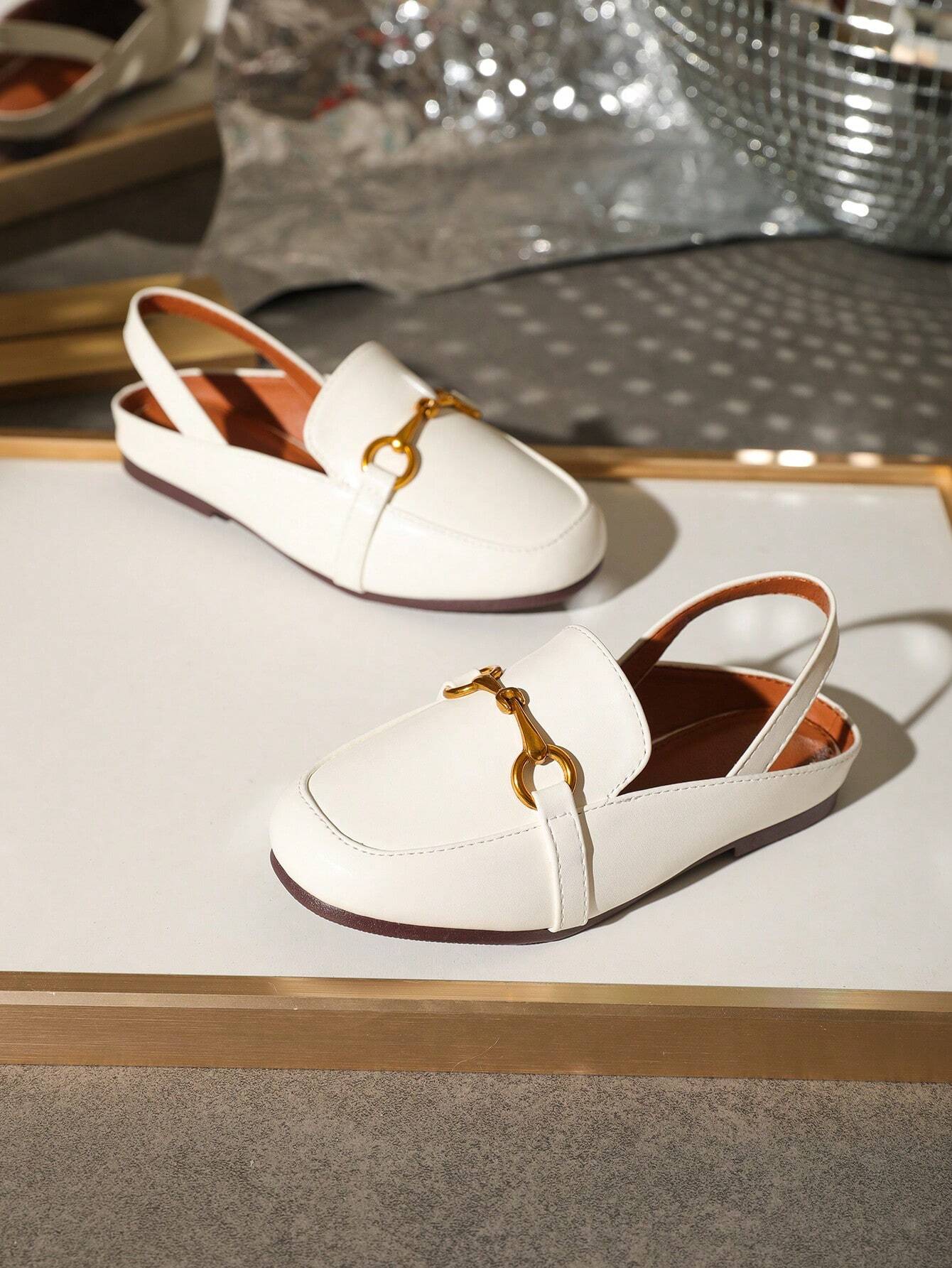 Girls Flat Casual Versatile Back Strap Princess Shoes White