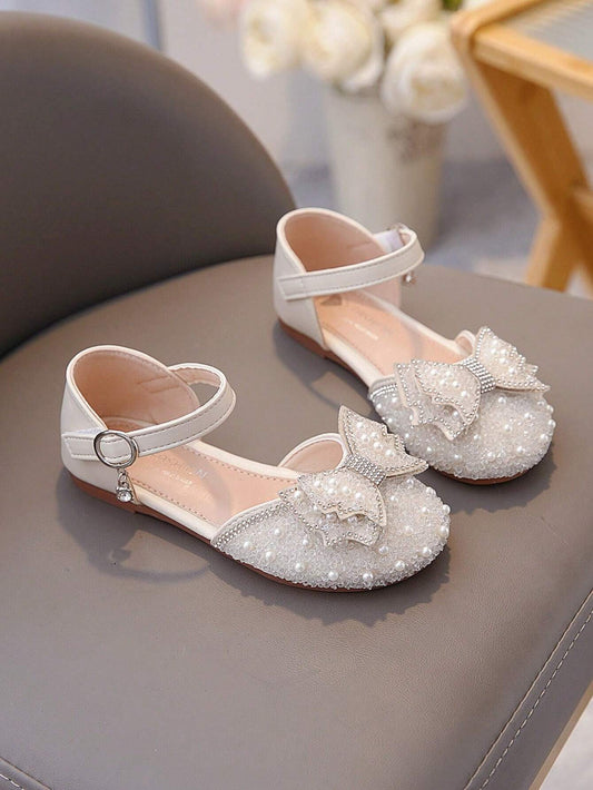 Girls' New Arrival Faux Pearl Decor Soft Bottom Princess Sandals Beige
