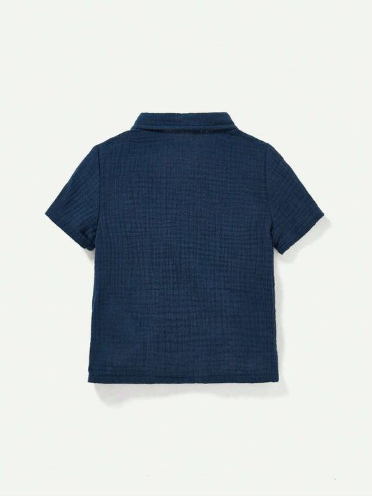 Baby Boy's Solid Color Half-Button Collar Pullover Top And Casual Shorts