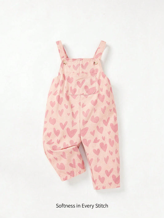 Cozy Pixies Baby Girl Allover Heart Print Overall Jumpsuit Multicolor