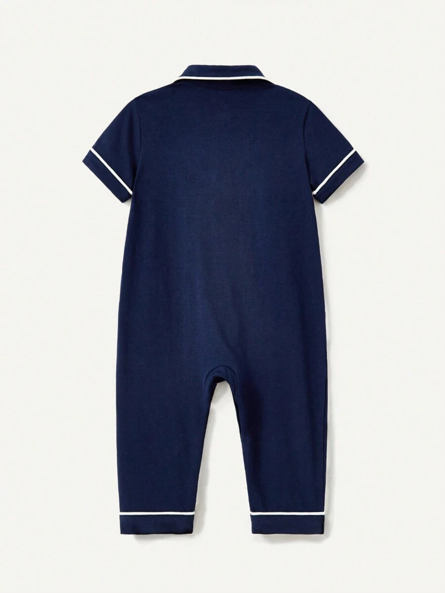 Cozy Pixies Baby Boy Casual Turn-Down Collar Color Block Long Jumpsuit