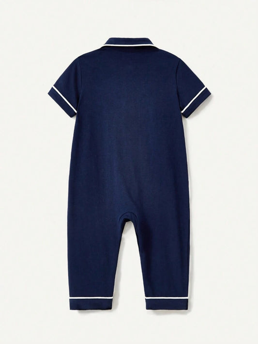 Cozy Pixies Baby Boy Casual Turn-Down Collar Color Block Long Jumpsuit