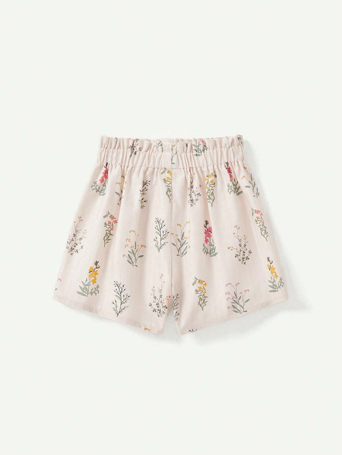 Baby Girl Floral Pattern Colorblock Tank Top And Casual Shorts 2pcs Outfit
