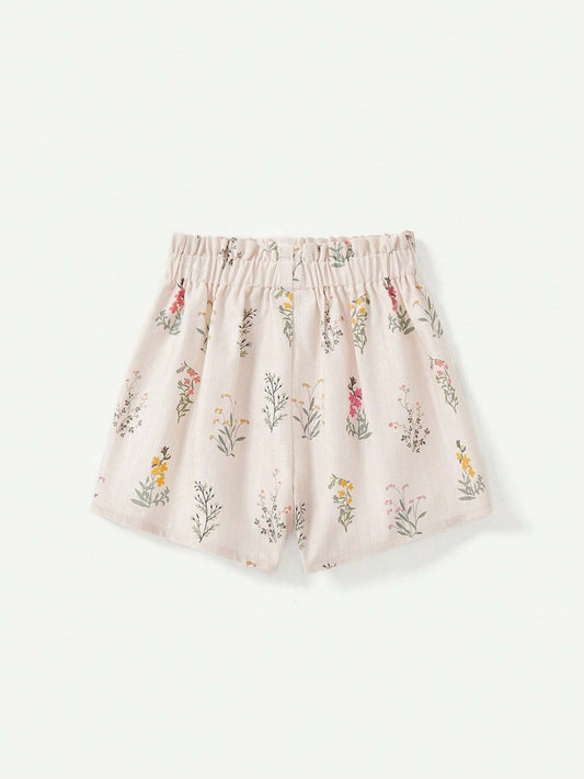 Baby Girl Floral Pattern Colorblock Tank Top And Casual Shorts 2pcs Outfit
