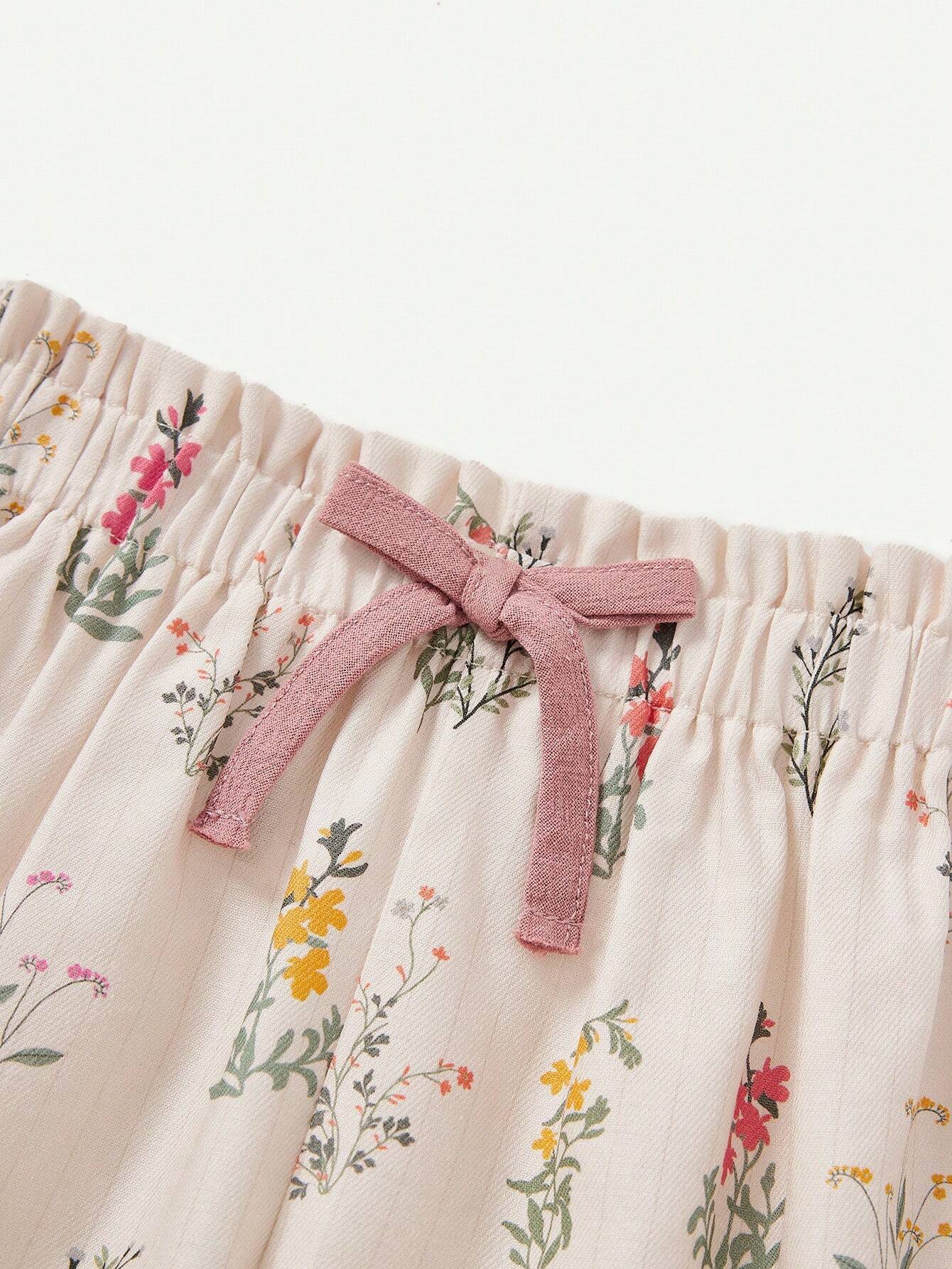 Baby Girl Floral Pattern Colorblock Tank Top And Casual Shorts 2pcs Outfit