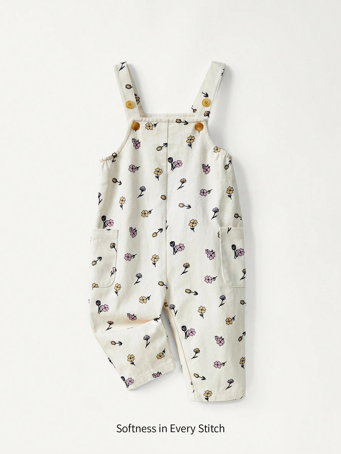 Baby Girls' Soft Floral Patterned Jumpsuit With Pants Apricot