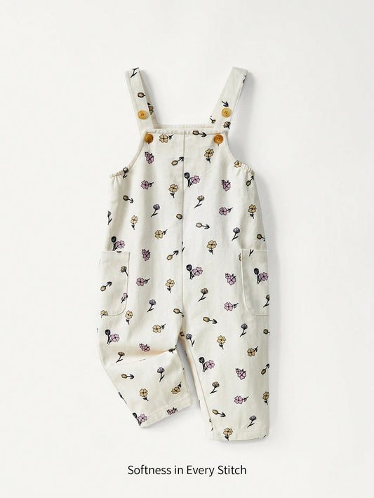 Baby Girls' Soft Floral Patterned Jumpsuit With Pants Apricot