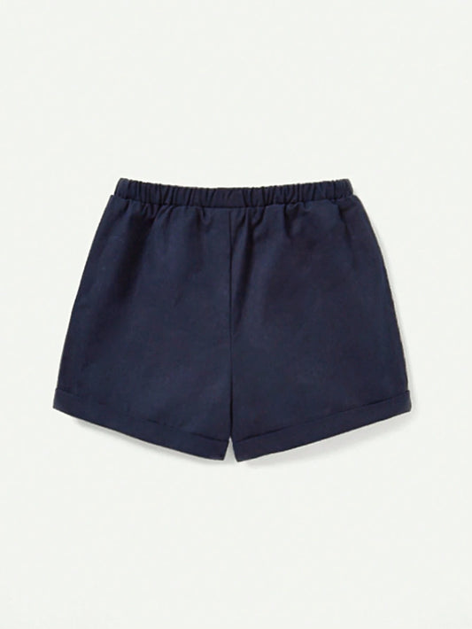 Baby Boys' Letter Printed Round Neck T-Shirt & Solid Color Shorts Set