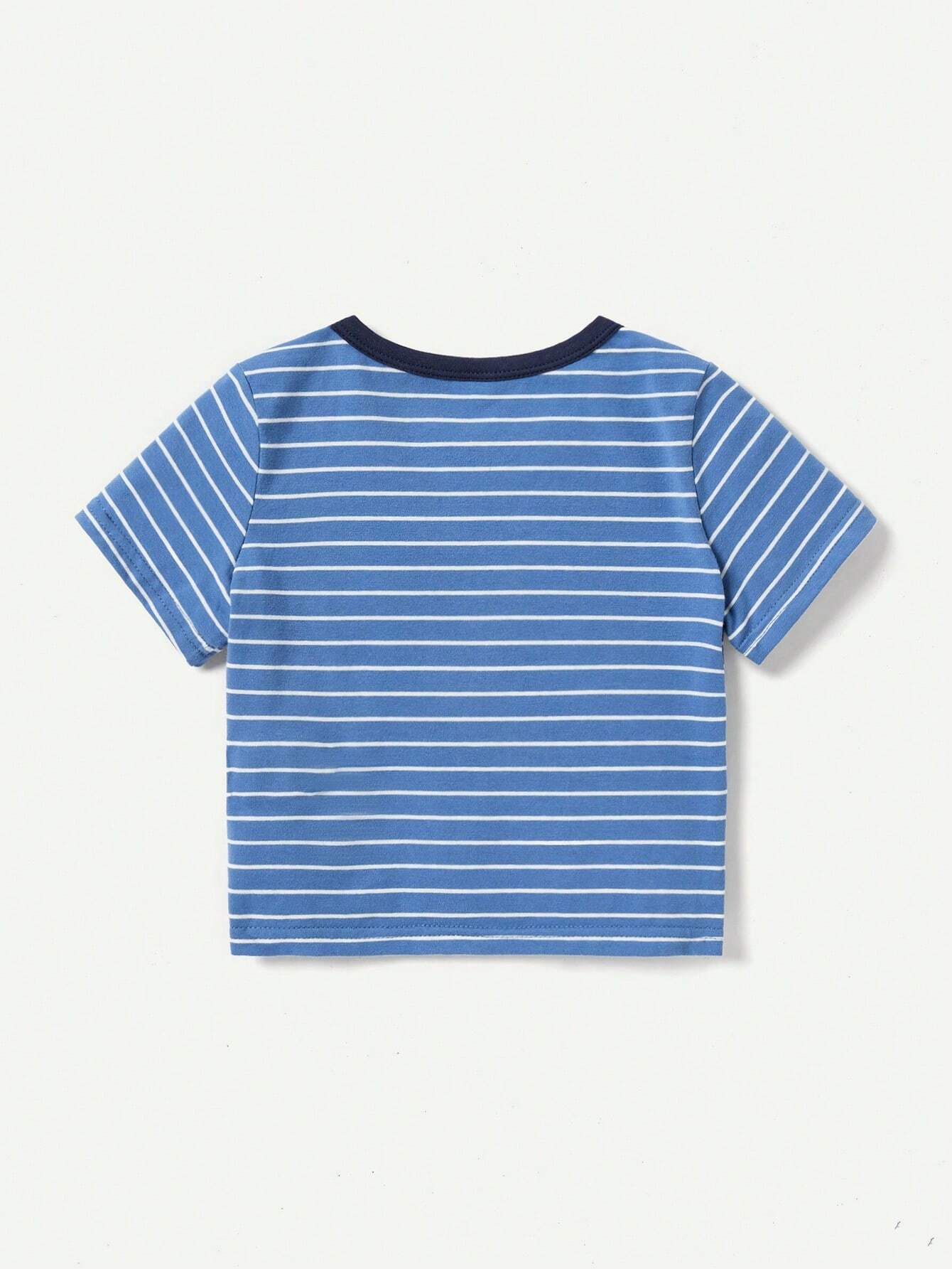 Baby Boy's Letter Pattern Blue Striped Short Sleeve T-Shirt And Solid Color Shorts