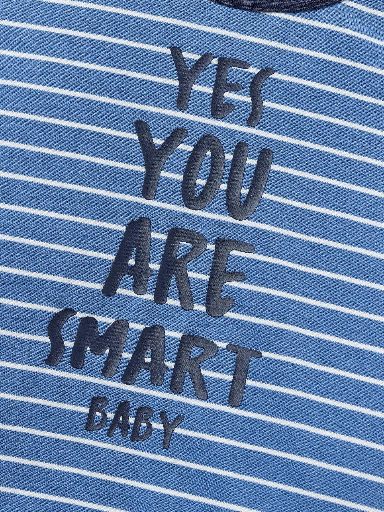 Baby Boy's Letter Pattern Blue Striped Short Sleeve T-Shirt And Solid Color Shorts