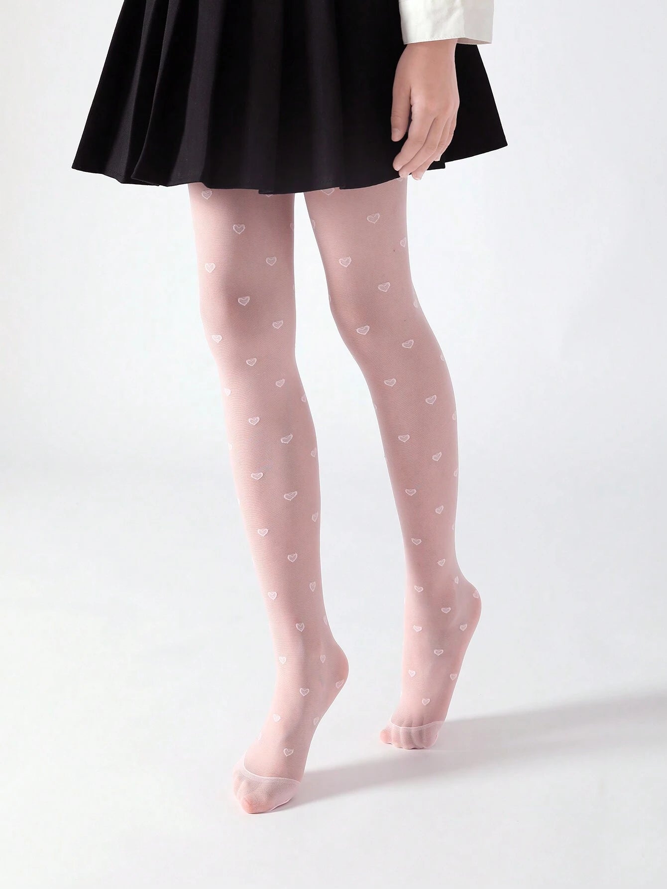 1pc Girls' Black Heart Pattern Jacquard Ultra-Thin And High Elasticity Pantyhose