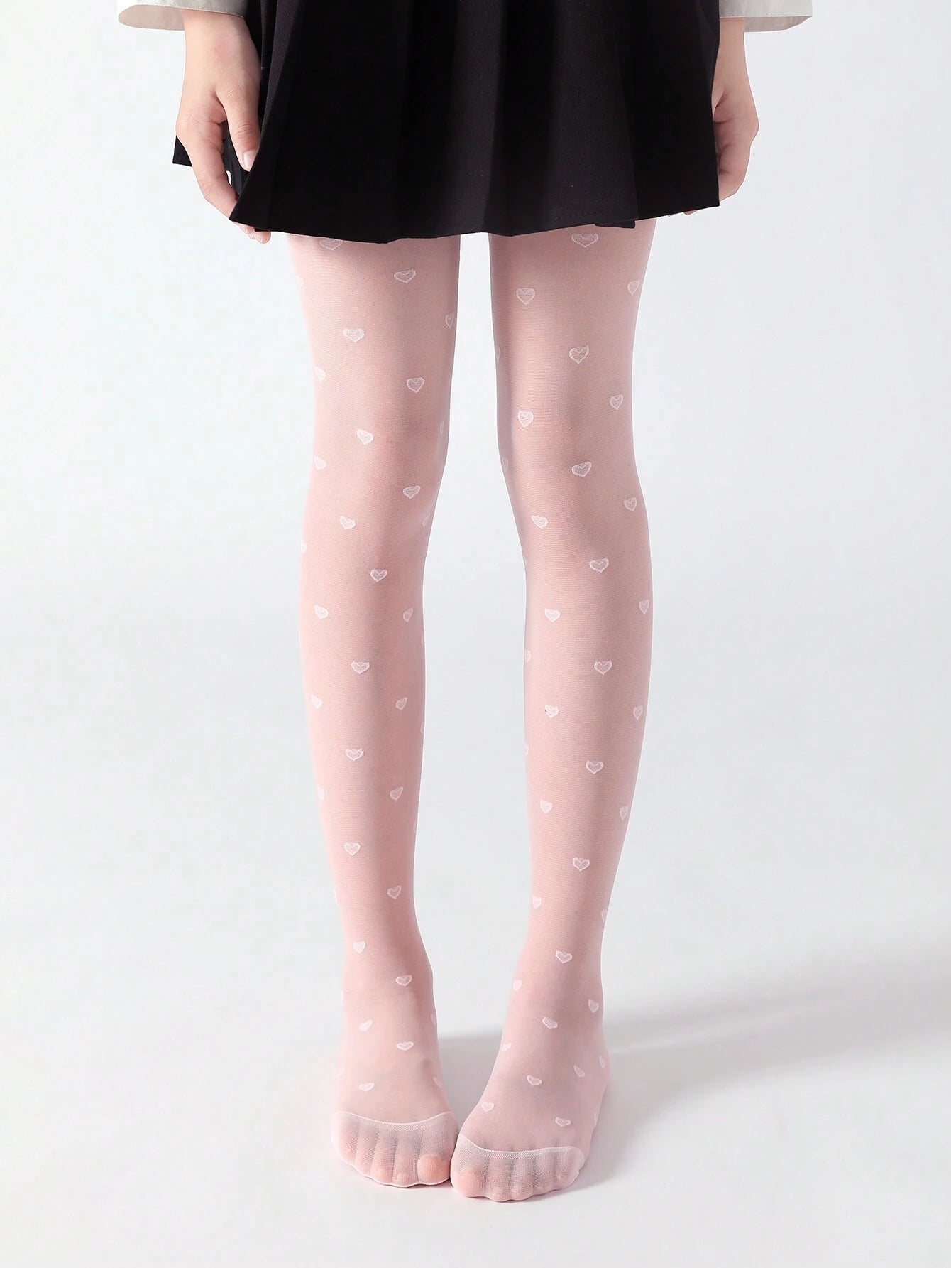 1pc Girls' Black Heart Pattern Jacquard Ultra-Thin And High Elasticity Pantyhose