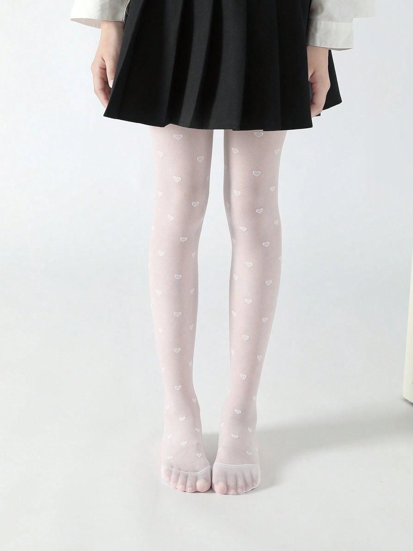 1pc Girls' Black Heart Pattern Jacquard Ultra-Thin And High Elasticity Pantyhose