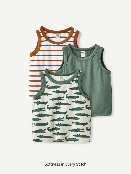 Mummy & Mee, Cozy Pixies Baby Boy Cartoon Crocodile Pattern Tank Tops