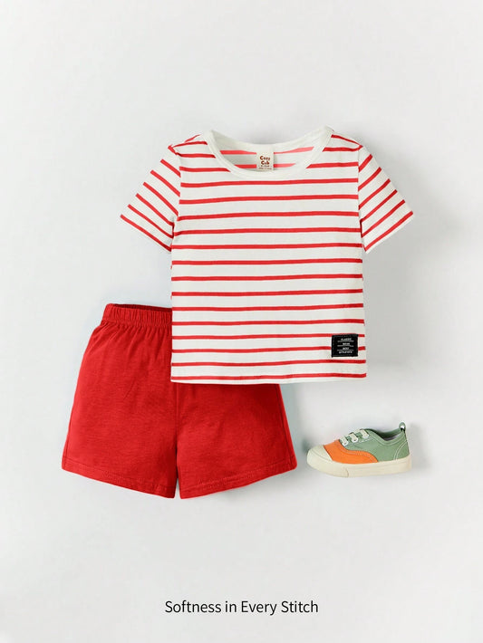 Baby Boy Striped T-Shirt And Shorts Outfit Red