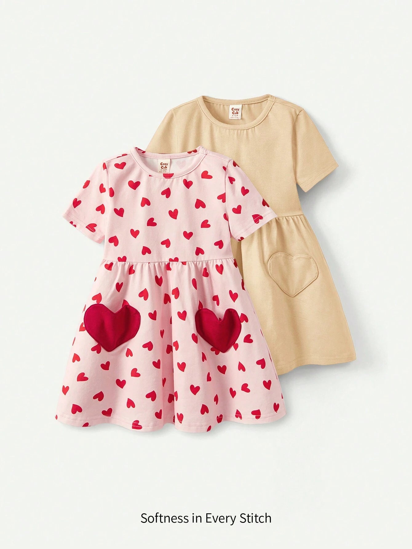 Cozy Pixies Baby Girl Round Neck Short Sleeve A-Line Dress Set Apricot