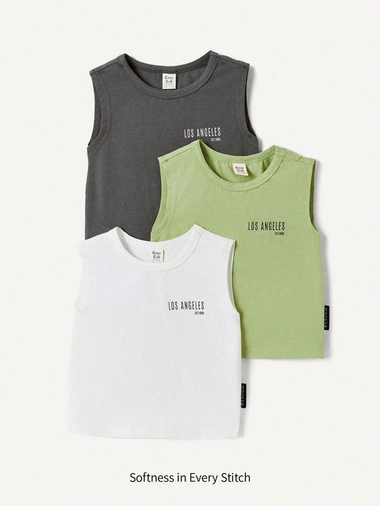 Mummy & Mee, Cozy Pixies Summer Baby Boy 3pcs Set: Sleeveless Wide Strap Round Neck Tee With Decorative Weave