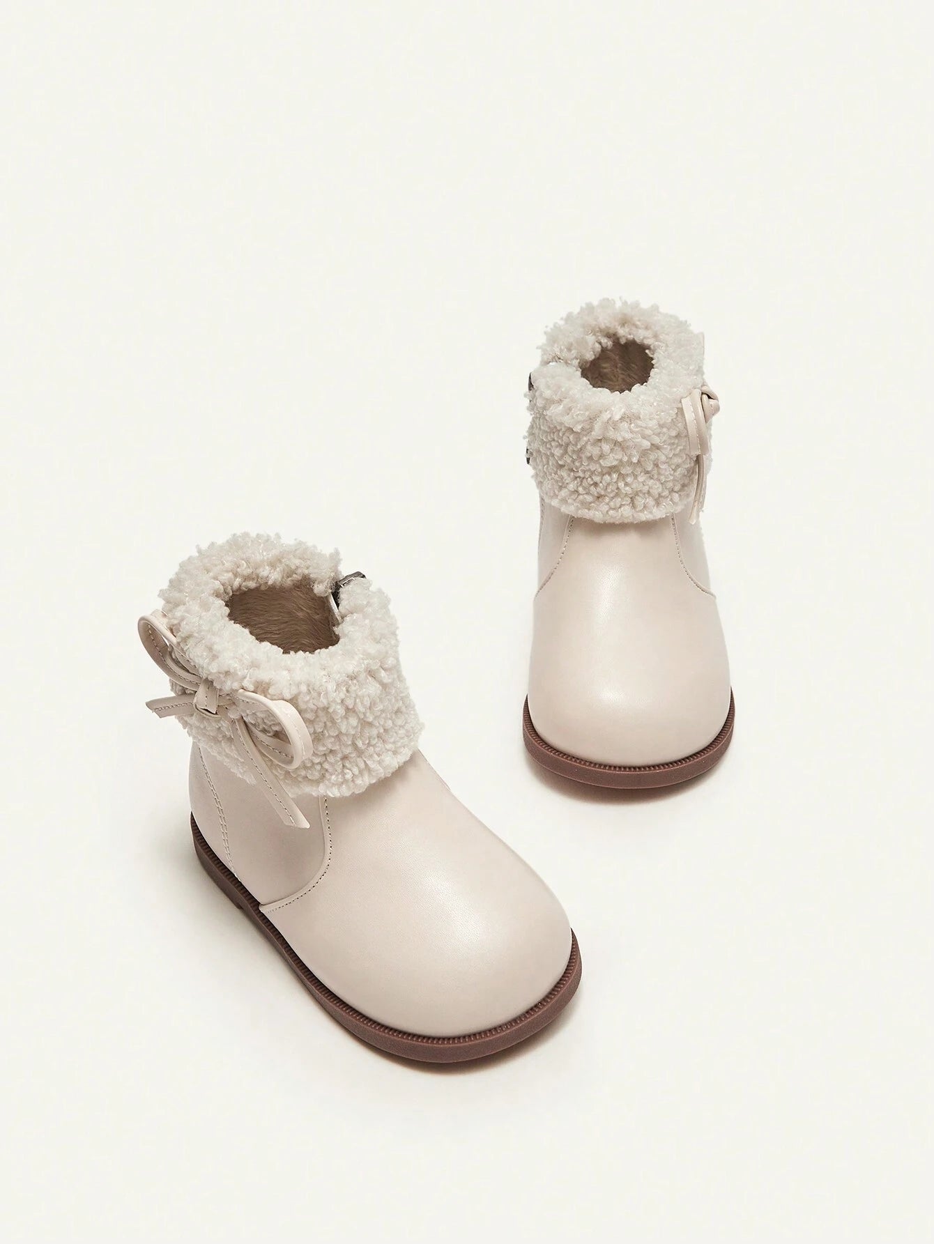 Cozy Pixies Cute Fashionable Bowknot Design Plush Lined Warm Baby Soft Sole Anti-slip Short Boots