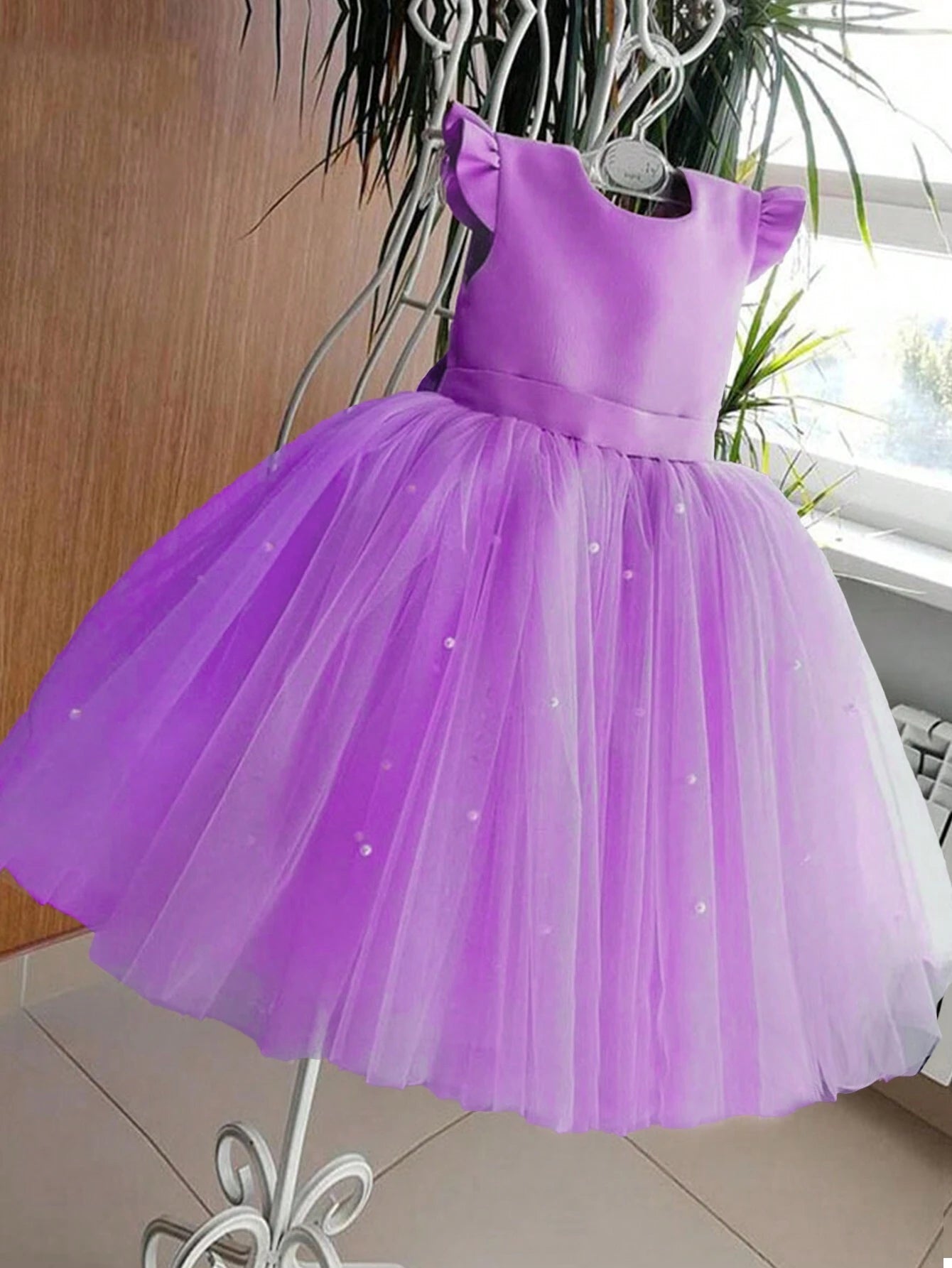 Girls' Flying Sleeve Mesh Tulle Princess Dress