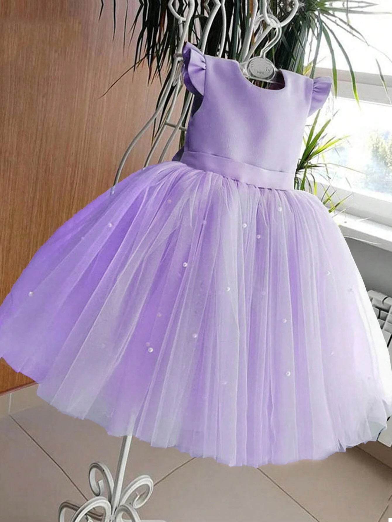 Girls' Flying Sleeve Mesh Tulle Princess Dress