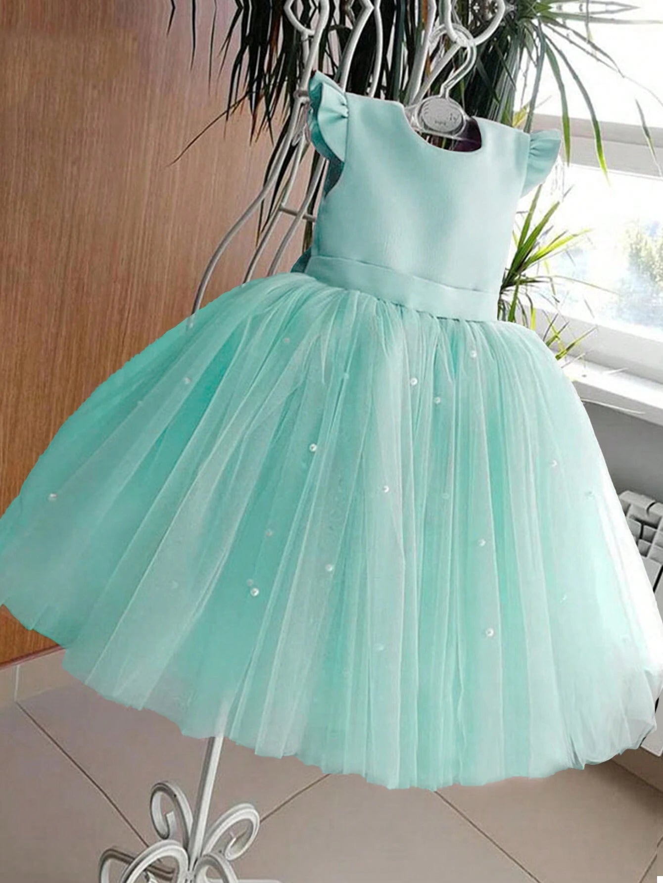 Girls' Flying Sleeve Mesh Tulle Princess Dress