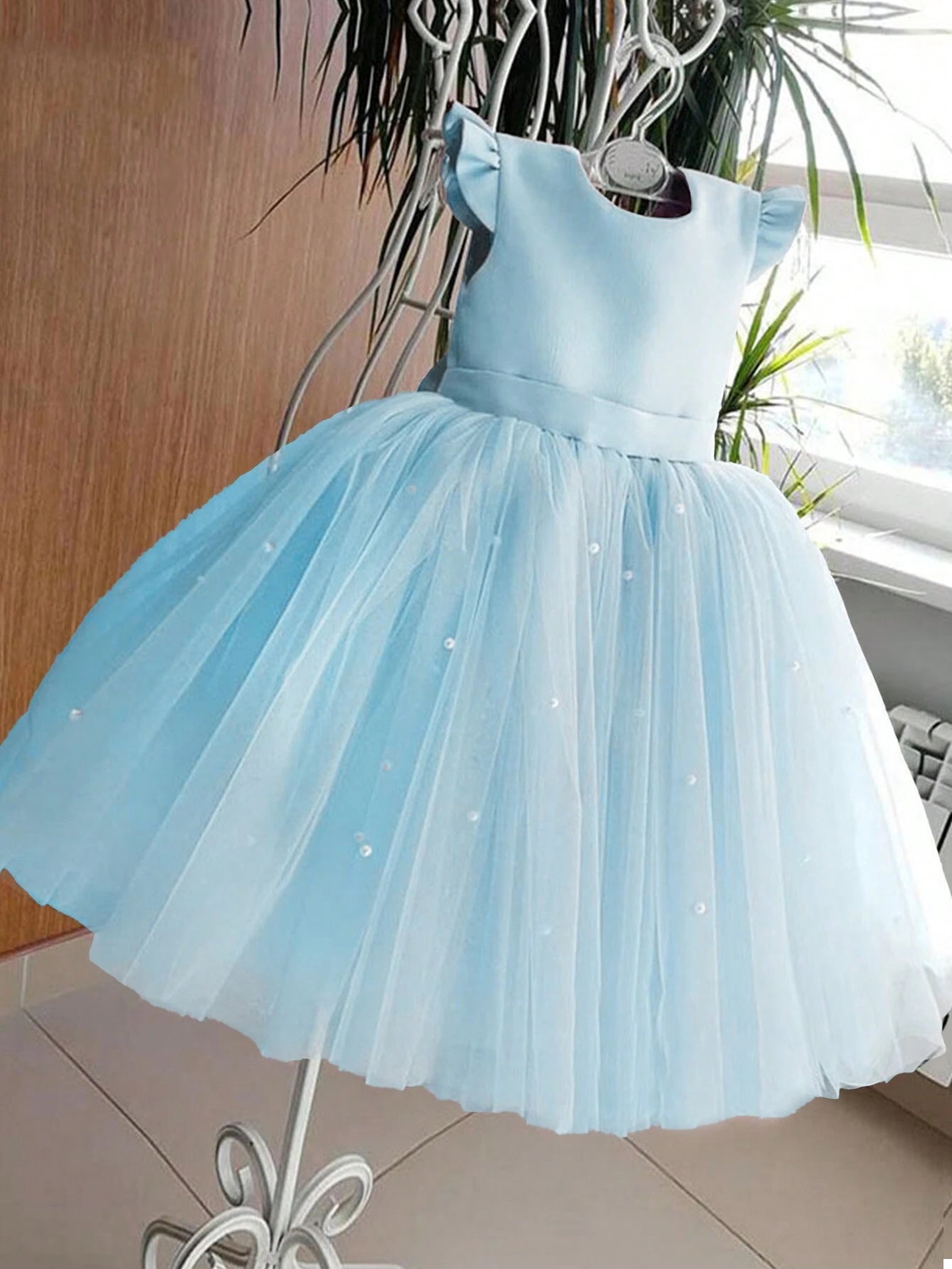 Girls' Flying Sleeve Mesh Tulle Princess Dress